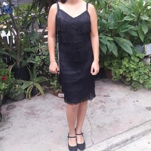 Vintage New Leaf Flapper Fringe Black Dress